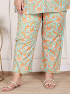 Plus Size Sky Blue Cotton Floral Print Co-ord Set -120044