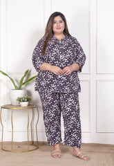 Plus Size Purple Poly crepe  Floral Print Co-ord Set -120048