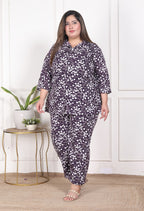 Plus Size Purple Poly crepe  Floral Print Co-ord Set -120048