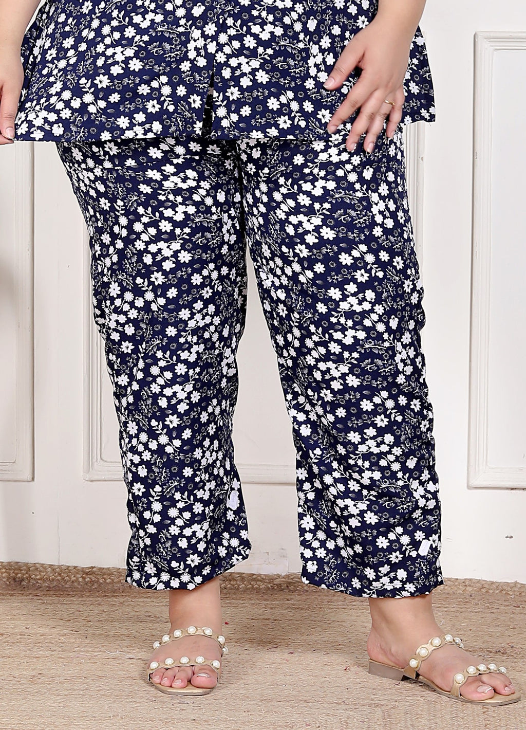 Plus Size Blue Poly crepe  Floral Print Co-ord Set -120049