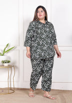 Plus Size Green Poly crepe  Floral Print Co-ord Set -120050