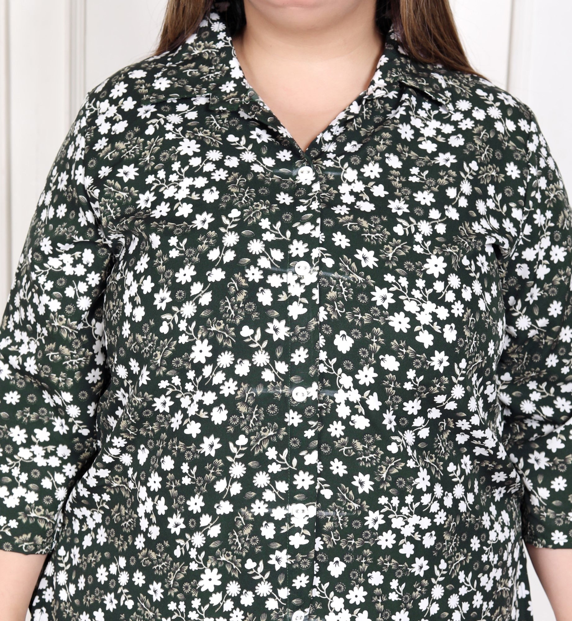 Plus Size Green Poly crepe  Floral Print Co-ord Set -120050