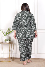 Plus Size Green Poly crepe  Floral Print Co-ord Set -120050