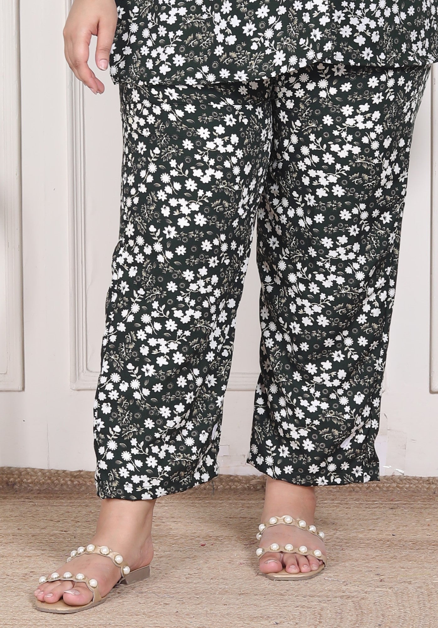 Plus Size Green Poly crepe  Floral Print Co-ord Set -120050