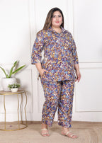 Plus Size Maroon Poly crepe  Floral Print Co-ord Set -120051