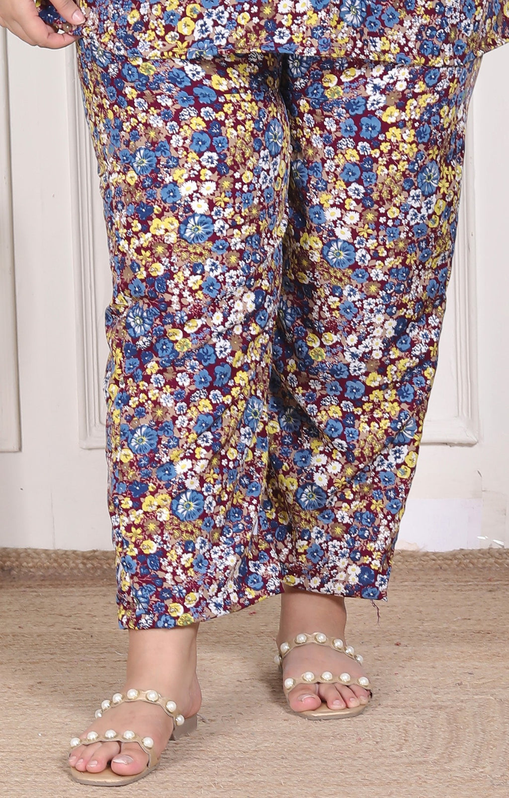 Plus Size Maroon Poly crepe  Floral Print Co-ord Set -120051