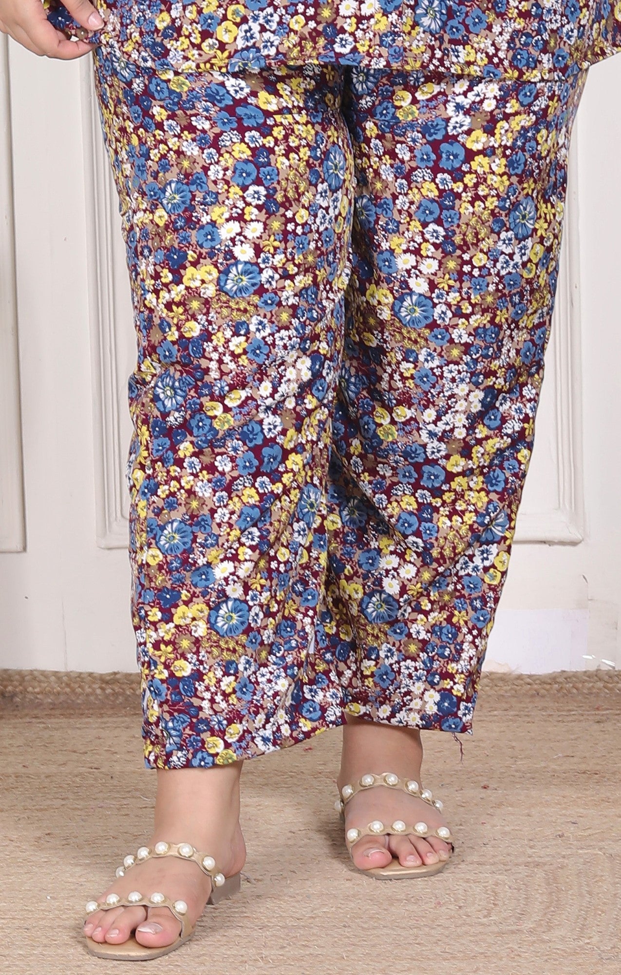 Plus Size Maroon Poly crepe  Floral Print Co-ord Set -120051