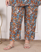 Plus Size Blue Poly crepe  Floral Print Co-ord Set -120052