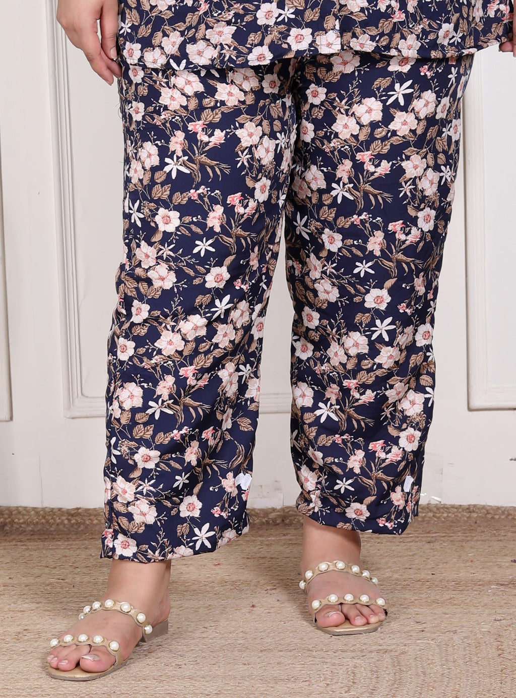 Plus Size Blue Poly crepe  Floral Print Co-ord Set -120053