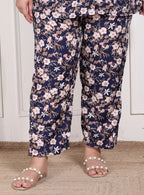 Plus Size Blue Poly crepe  Floral Print Co-ord Set -120053