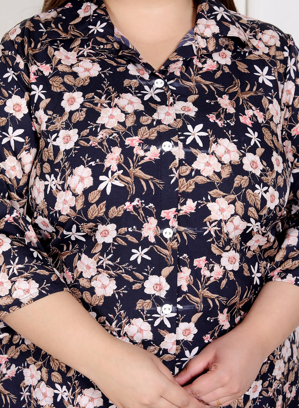 Plus Size Black  Poly crepe  Floral Print Co-ord Set -120054