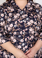 Plus Size Black  Poly crepe  Floral Print Co-ord Set -120054