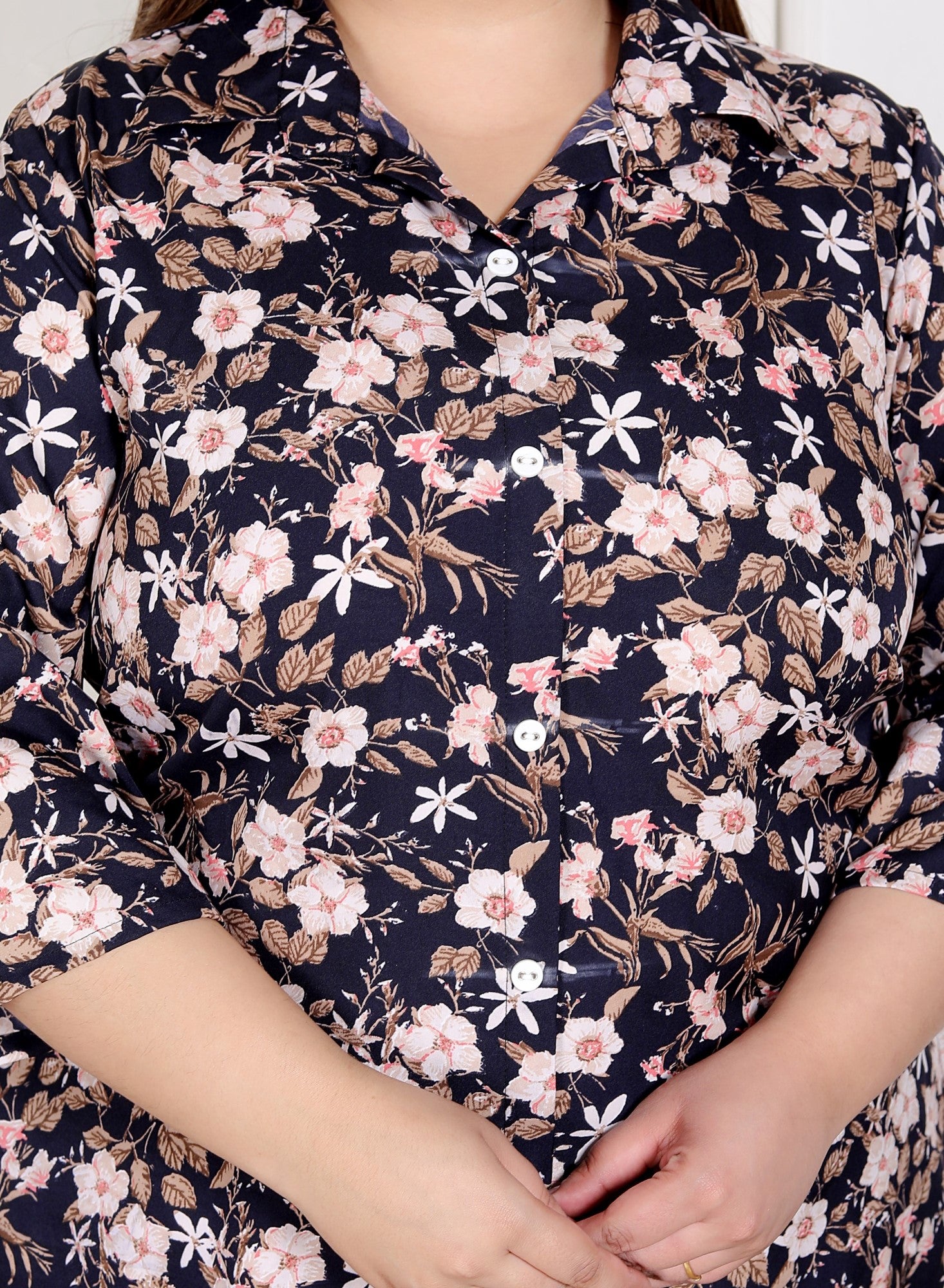 Plus Size Black  Poly crepe  Floral Print Co-ord Set -120054