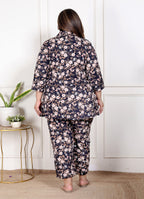 Plus Size Black  Poly crepe  Floral Print Co-ord Set -120054