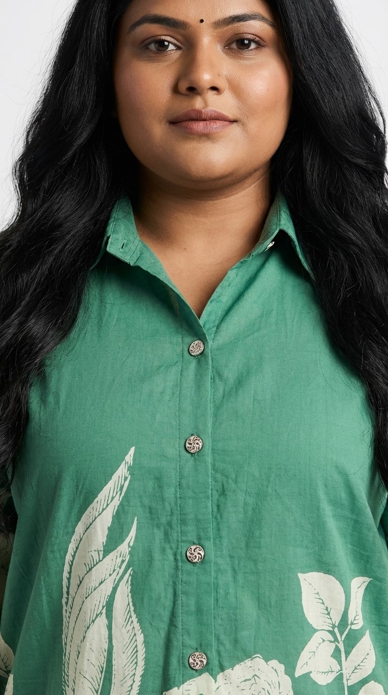 Plus Size Green Cotton Floral Print Co-ord Set -120058