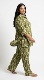 Plus Size Green Poly crepe  Floral Print Co-ord Set -120061
