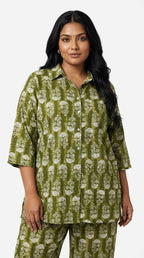 Plus Size Green Poly crepe  Floral Print Co-ord Set -120061