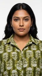 Plus Size Green Poly crepe  Floral Print Co-ord Set -120061