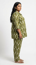 Plus Size Green Poly crepe  Floral Print Co-ord Set -120061