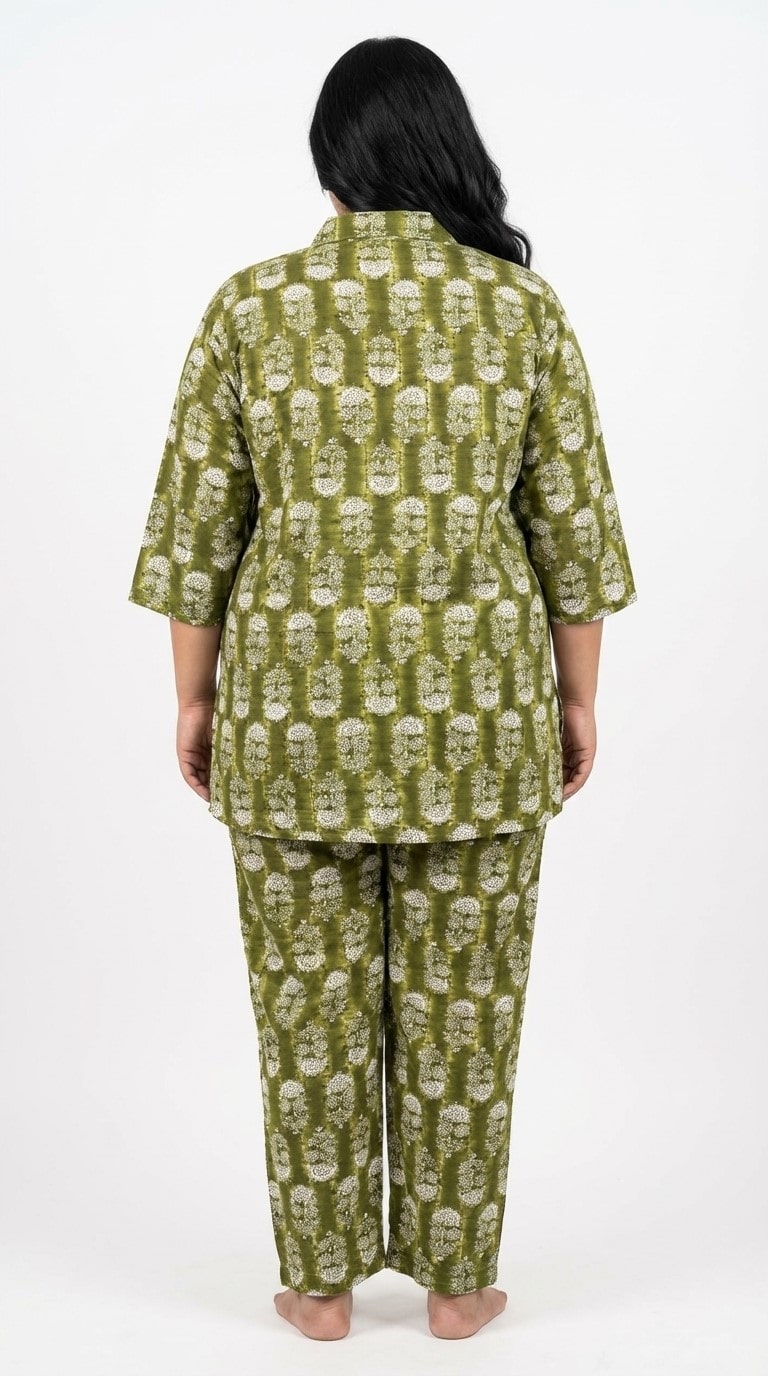 Plus Size Green Poly crepe  Floral Print Co-ord Set -120061