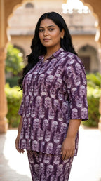 Plus Size Purple Poly crepe  Floral Print Co-ord Set -120062