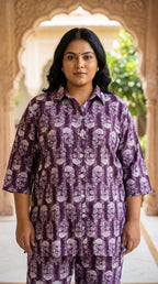 Plus Size Purple Poly crepe  Floral Print Co-ord Set -120062