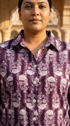 Plus Size Purple Poly crepe  Floral Print Co-ord Set -120062