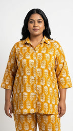 Plus Size Yellow Poly crepe  Floral Print Co-ord Set -120063