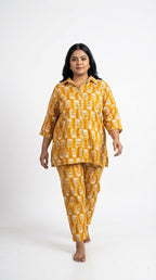 Plus Size Yellow Poly crepe  Floral Print Co-ord Set -120063