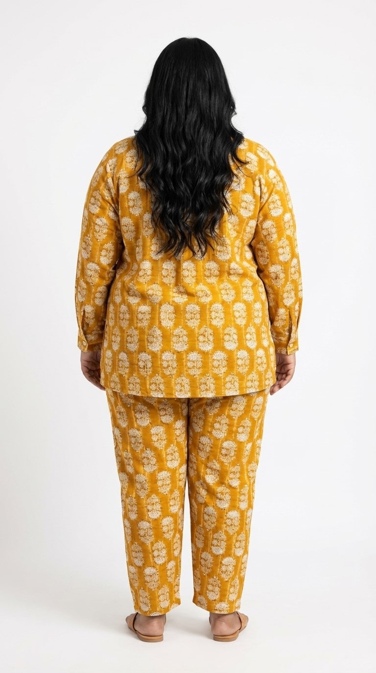 Plus Size Yellow Poly crepe  Floral Print Co-ord Set -120063