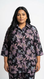 Plus Size Purple Poly crepe  Floral Print Co-ord Set -120064