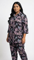 Plus Size Purple Poly crepe  Floral Print Co-ord Set -120064