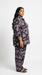 Plus Size Purple Poly crepe  Floral Print Co-ord Set -120064