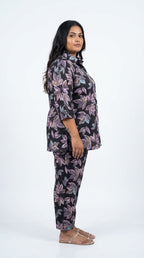 Plus Size Purple Poly crepe  Floral Print Co-ord Set -120064