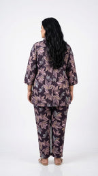 Plus Size Purple Poly crepe  Floral Print Co-ord Set -120064