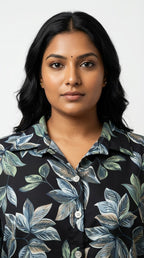 Plus Size Black Poly crepe  Floral Print Co-ord Set -120065