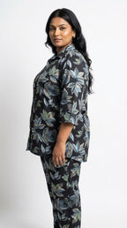 Plus Size Black Poly crepe  Floral Print Co-ord Set -120065