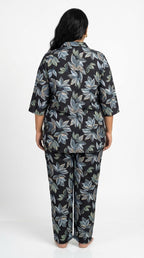Plus Size Black Poly crepe  Floral Print Co-ord Set -120065