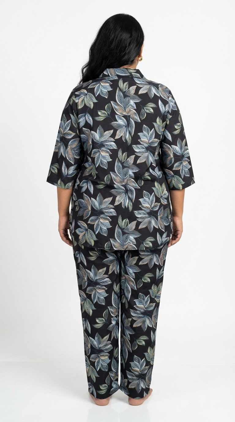 Plus Size Black Poly crepe  Floral Print Co-ord Set -120065