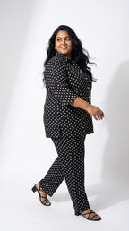 Plus Size Black Poly crepe Polka Dots Print Co-ord Set -120066