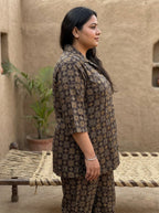 Brown Cotton Floral Print Co-ord Set Plus Size-120067