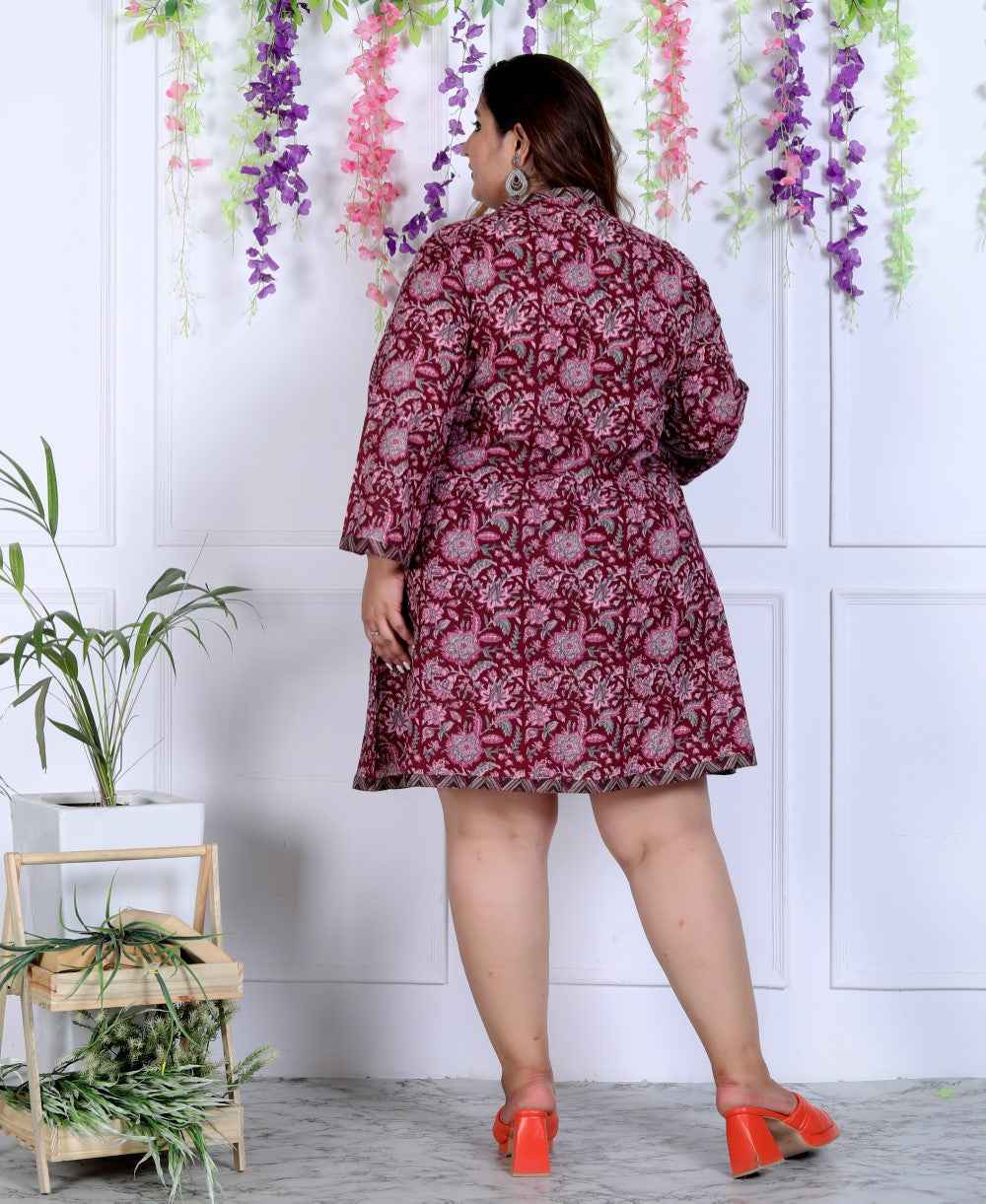 Plus Size Printed Women Maroon Tunic Dress-1300001 Secondary image