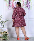 Plus Size Printed Women Maroon Tunic Dress-1300001