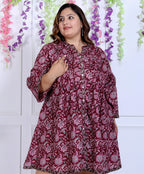 Plus Size Printed Women Maroon Tunic Dress-1300001