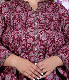 Plus Size Printed Women Maroon Tunic Dress-1300001