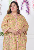 Plus Size Printed Women Yellow Tunic Dress-1300002