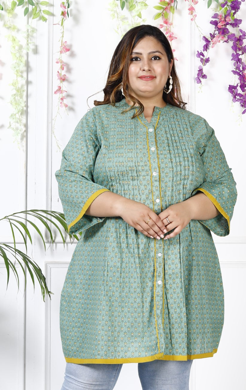 Plus Size Printed Women Green Tunic Dress-1300003 Secondary image