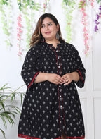 Plus Size Printed Women Black Tunic Dress-1300004