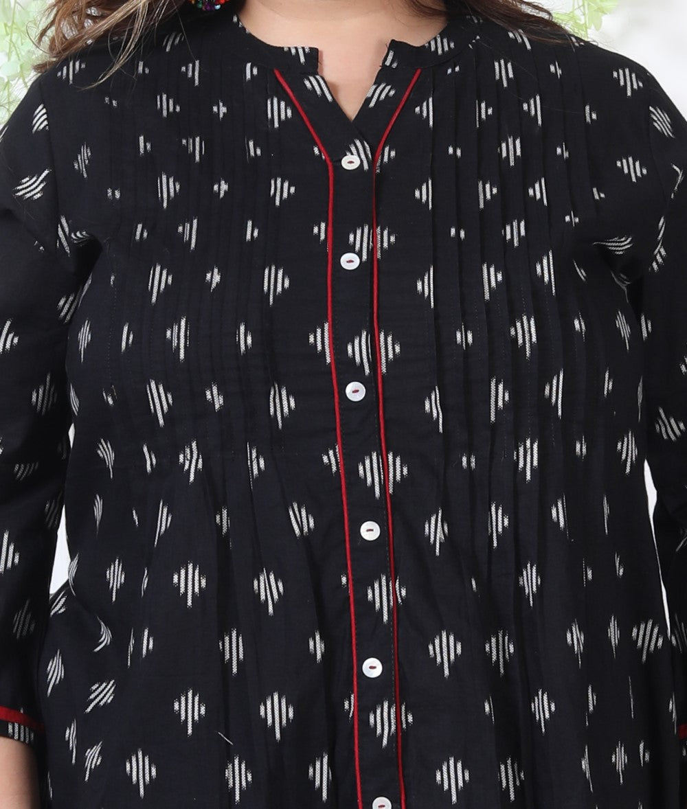 Plus Size Printed Women Black Tunic Dress-1300004