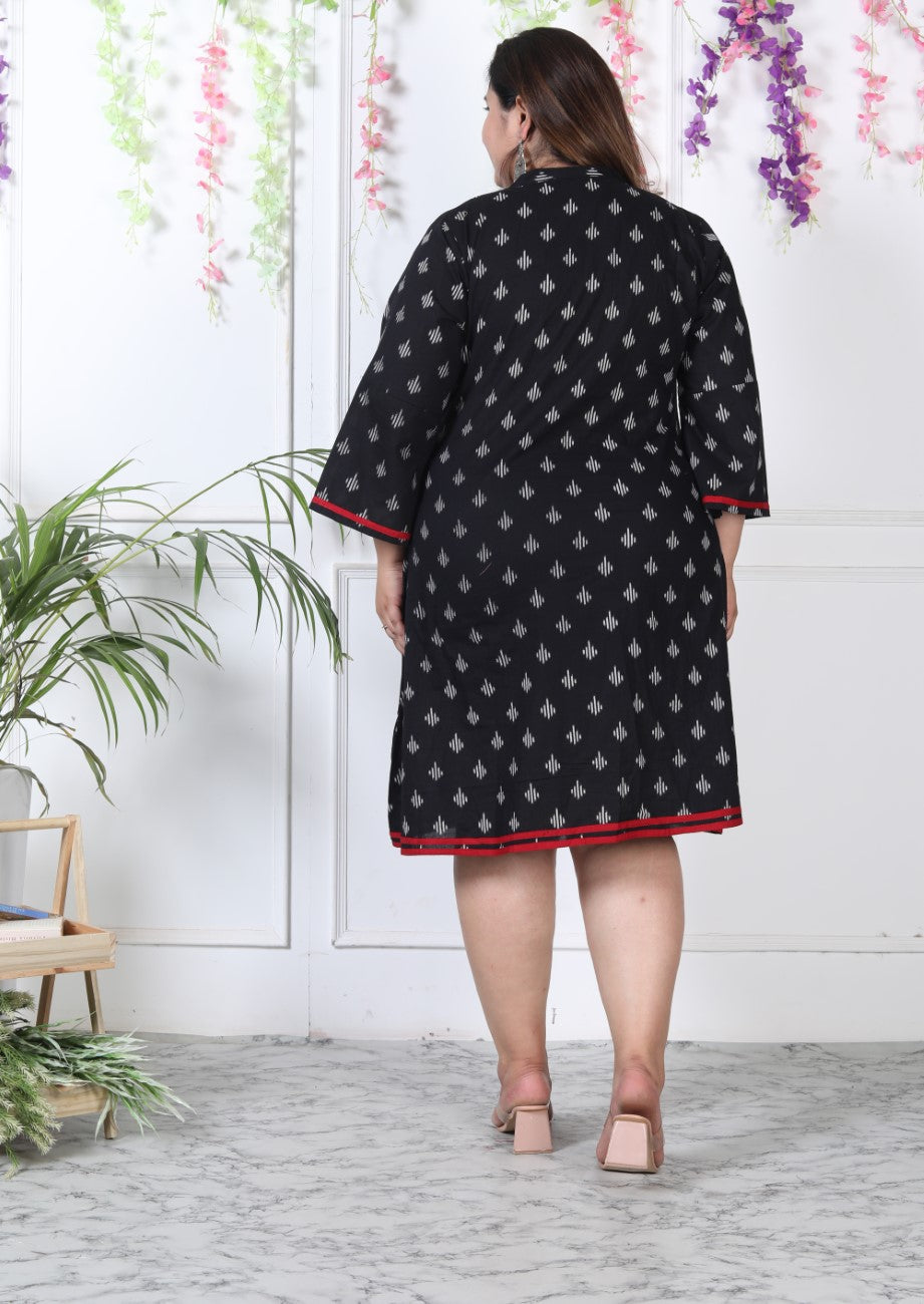 Plus Size Printed Women Black Tunic Dress-1300004